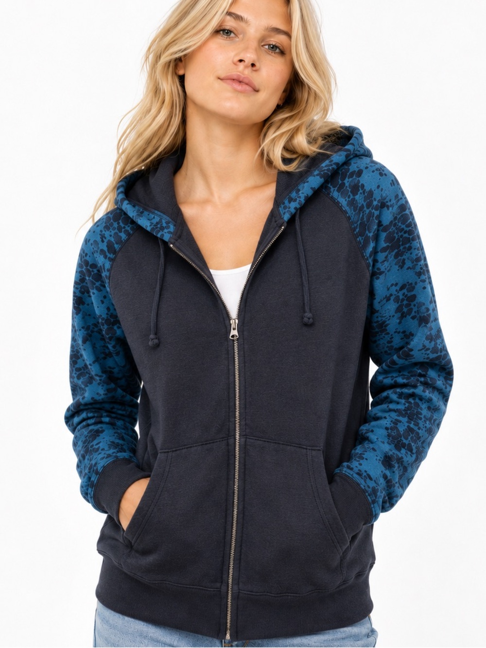 Aeropostale hoodie medium shades of blue with abstract pattern on sleeves